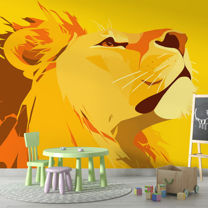 Lion Mural Wallpaper | Portrait with Gaze Towards the Sky