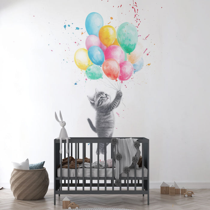 Ταπετσαρία με γάτα | Πολύχρωμα μπαλόνια