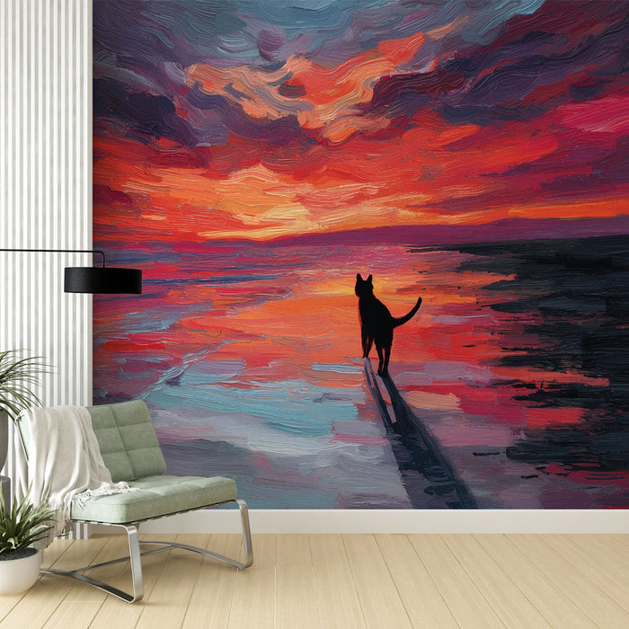 Fototapet günbatımı | Kedigiller silüeti