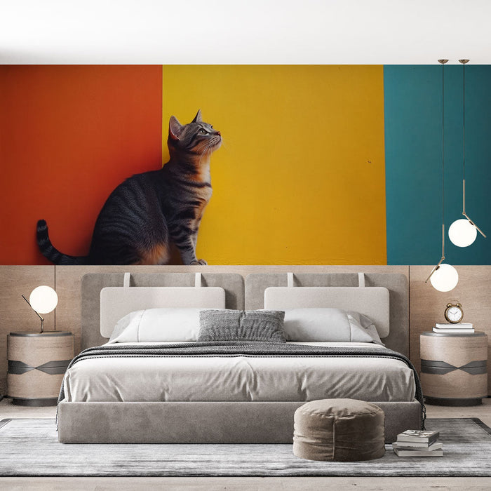 Papel de parede do gato | Design colorido com listras brilhantes