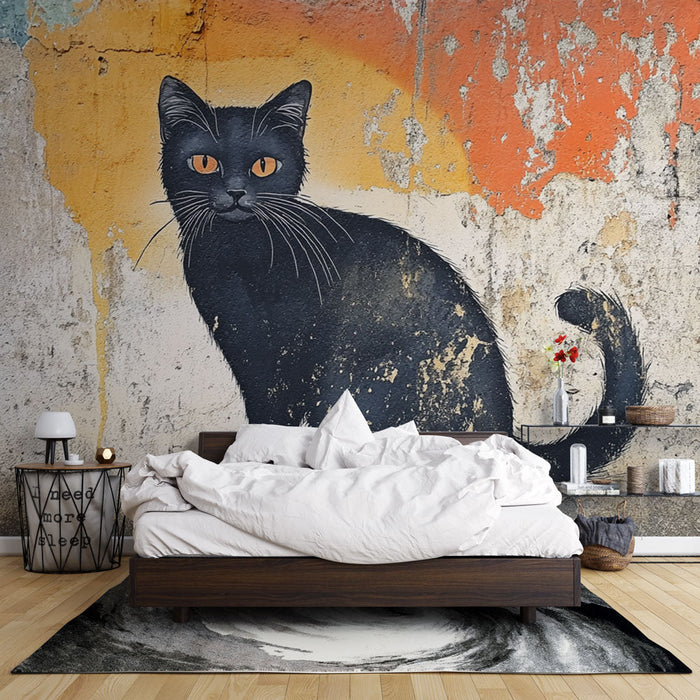 Papel pintado black cat | Ilustración mural artística