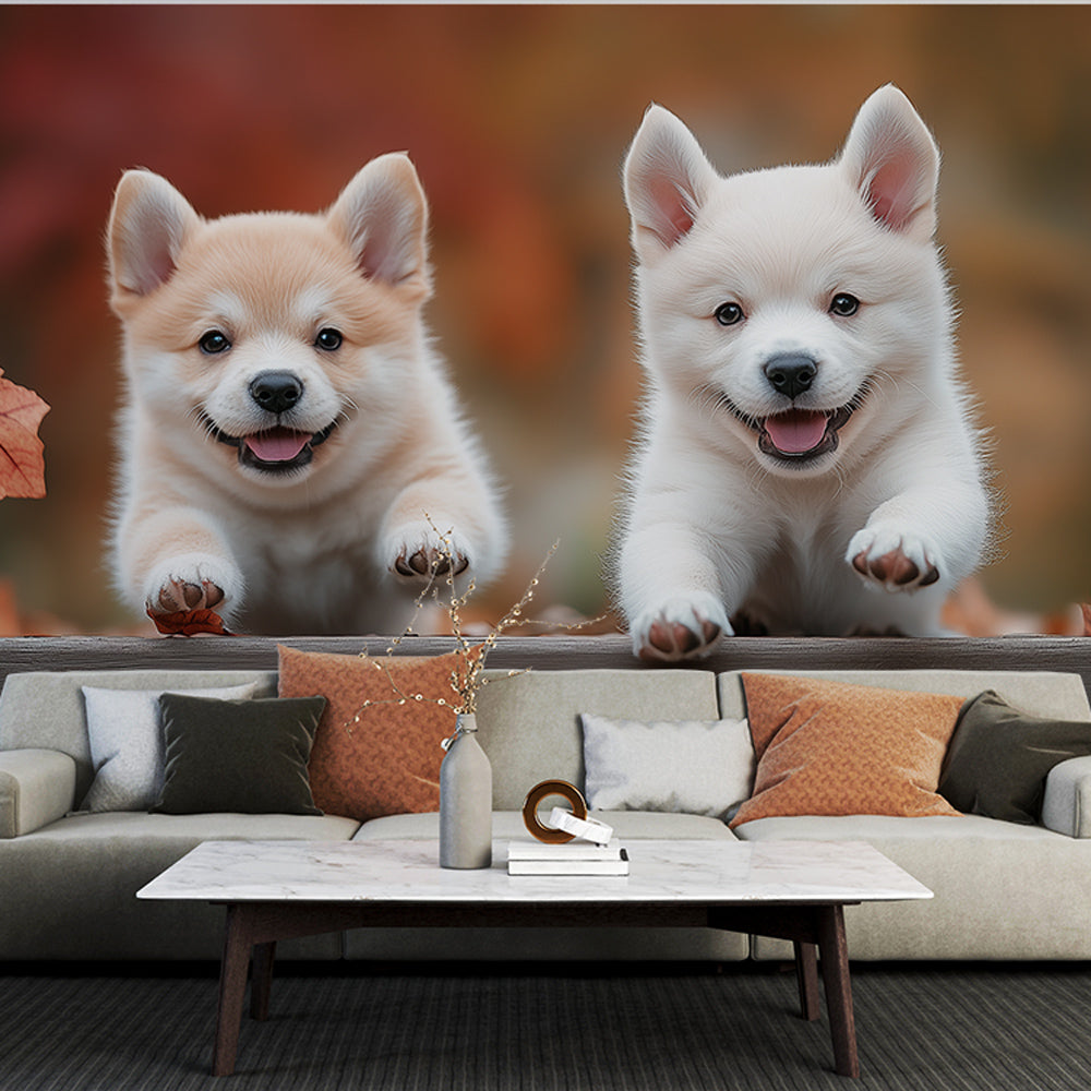 Fototapet joyful puppies | Playful friends in autumn — WonderMural, image size:1000x1000