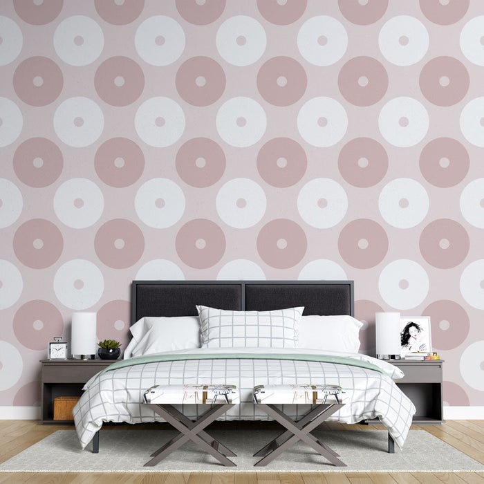 Mural Wallpaper retro circles | Vintage design pink and white