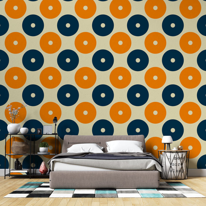 Mural Wallpaper geometric | Retro orange and blue pattern