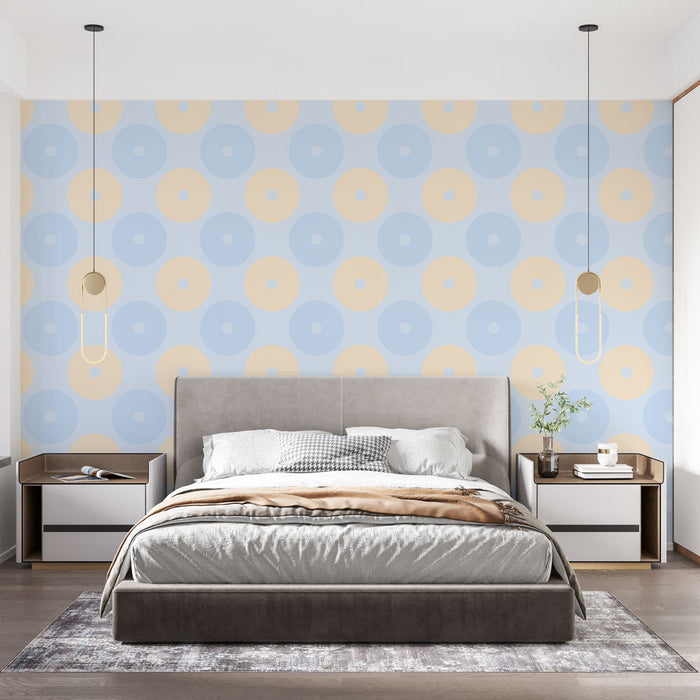 Tapete mit Polka-Dots | Pastellblaues und beiges Design