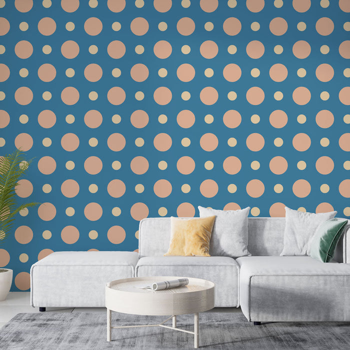 Falfestmény tapéta pöttyök | Pasztell kék és rózsaszín