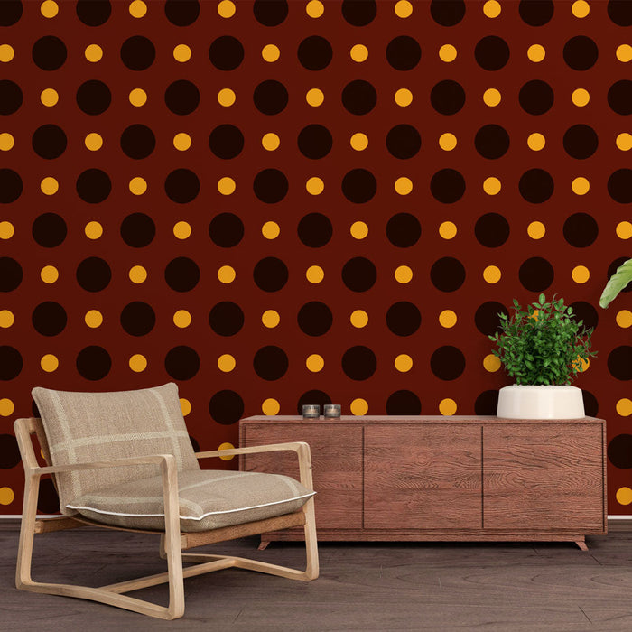 Retro polka točkasta tapeta | Smeđi i narančasti uzorak