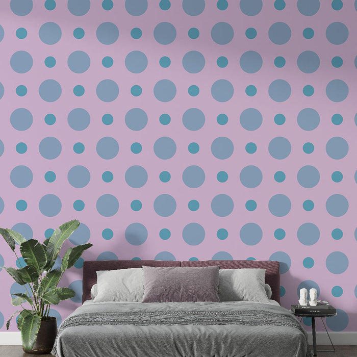 Mural Wallpaper blue dots | Pastel pink background