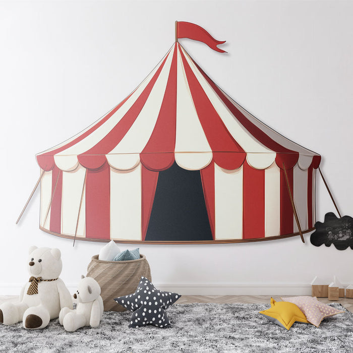 Tapeta cirkus | Červený a bílý stan