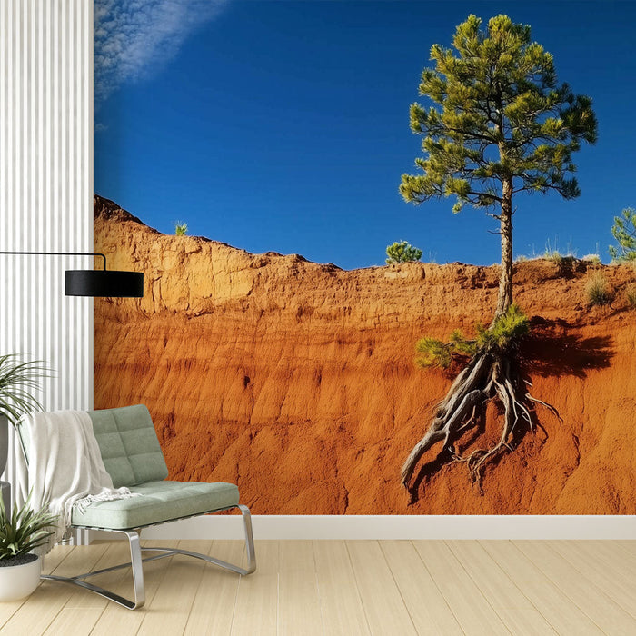 Foto Behang natuur | Eenzame boom op klif