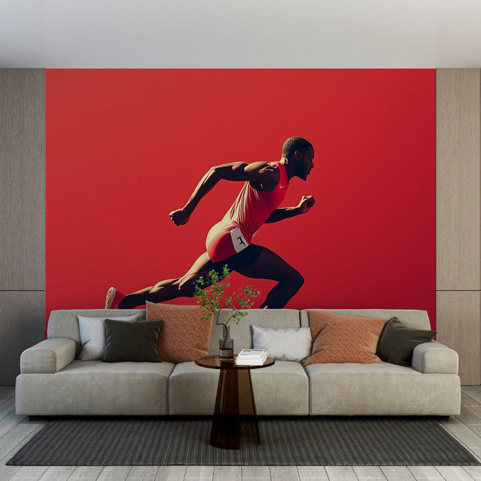 Tapeta | Biegacz w pełnej akcji na czerwonym tle