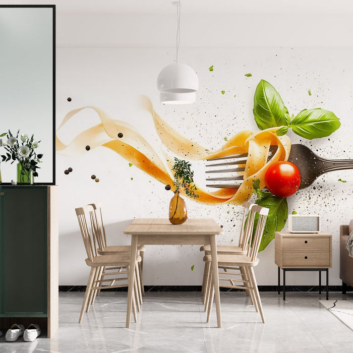 Gastronomska tapeta | Vilica s tagliatellama i bosiljkom