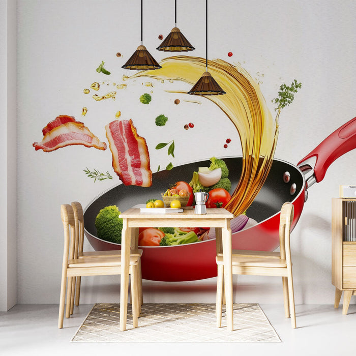 Mural Wallpaper kitchen | Bright red stove