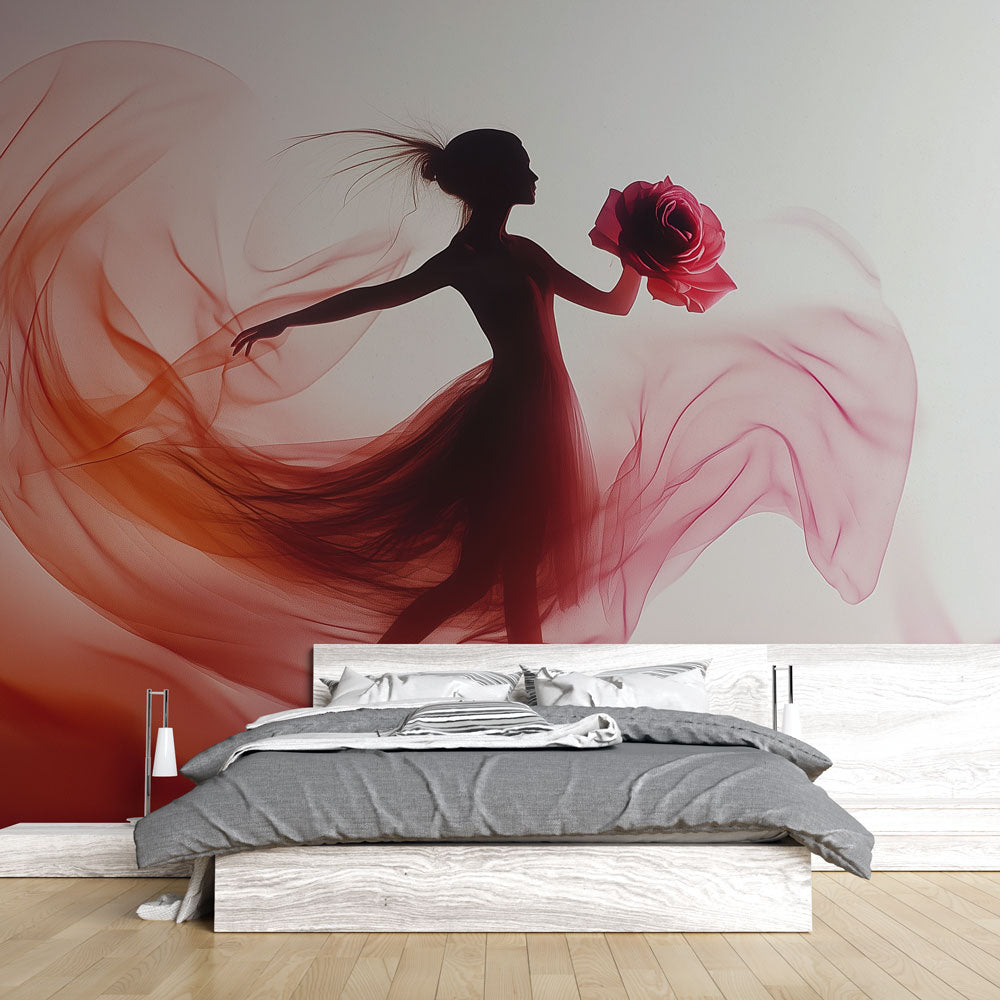 Papel de parede dança elegante | Silhueta artística com rosa — WonderMural, image size:1000x1000
