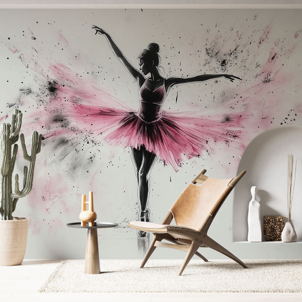 Carta da parati ballerina Illustrazione artistica in rosa e nero