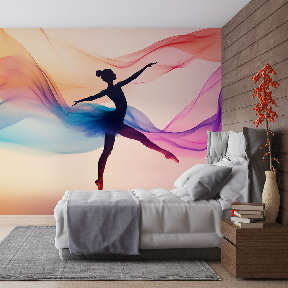 Papel de parede dançarina | Silhueta elegante e cortinas coloridas —  WonderMural, image size:1000x1000