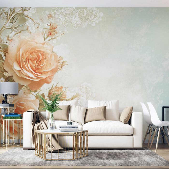 Mural Wallpaper floral | Vintage roses on pastel background