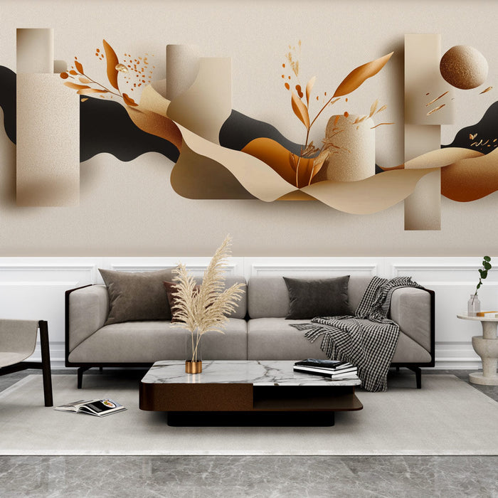 Αφηρημένο Tapete | Φυσικά Στοιχεία σε Οχρές Αποχρώσεις