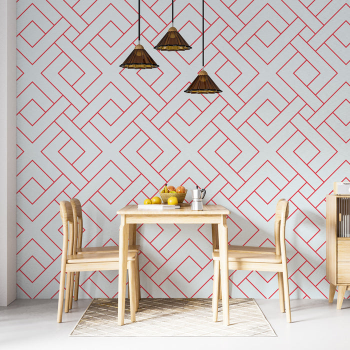 Foto Behang geometrisch | Rood en wit lineair patroon