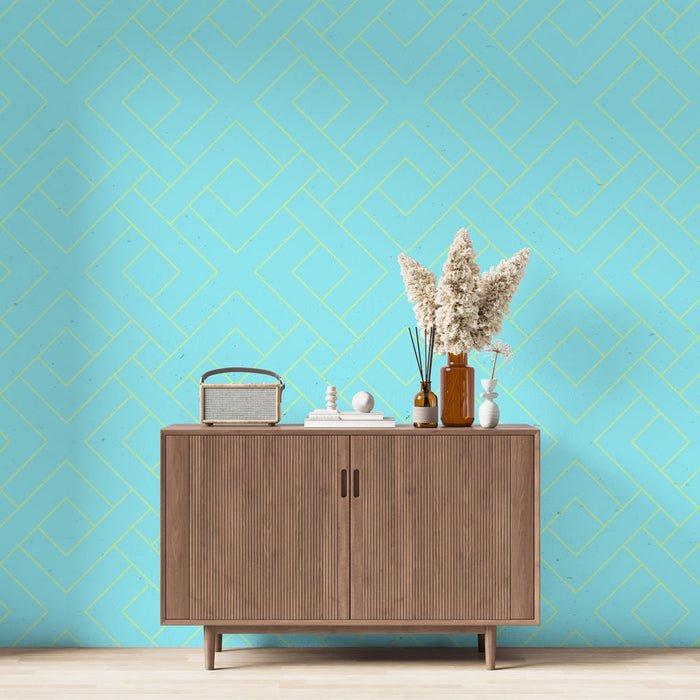 Tapeta geometryczna | Nowoczesny wzór w kolorach zieleni i niebieskim