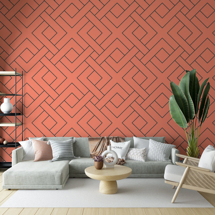 Papel de parede geométrico | Rosa salmão com padrões entrelaçados
