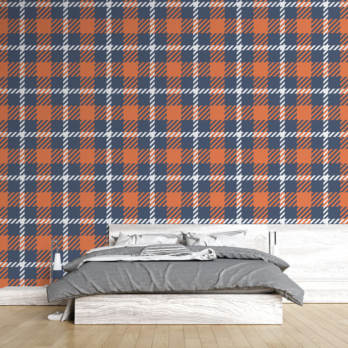 Tapetti tartan | Suunnittelu oranssit ja laivastonsiniset ruudut