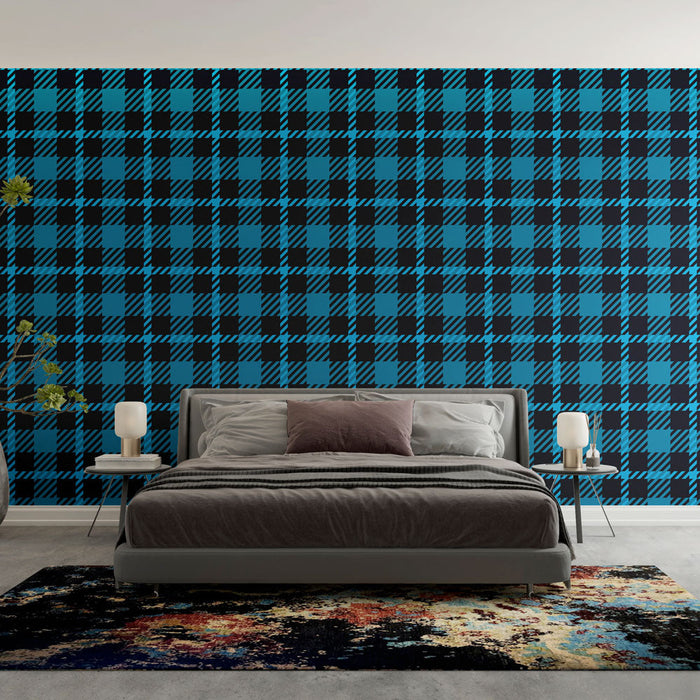 Tapet Tartan | Blått och svart mönster