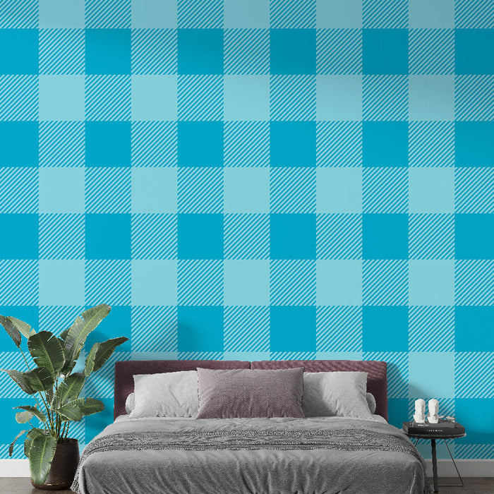 Tapet cu pătrate turcoaz | Design geometric modern