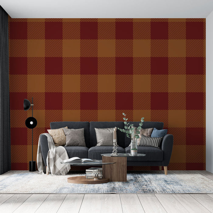 Tapete Fliesen | Braun-rot kariertes Muster