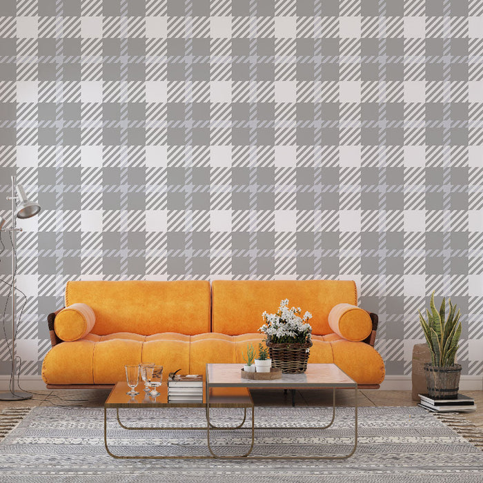 Ταπετσαρία τοίχου με καρό | Κλασικό γκρι και λευκό μοτίβο