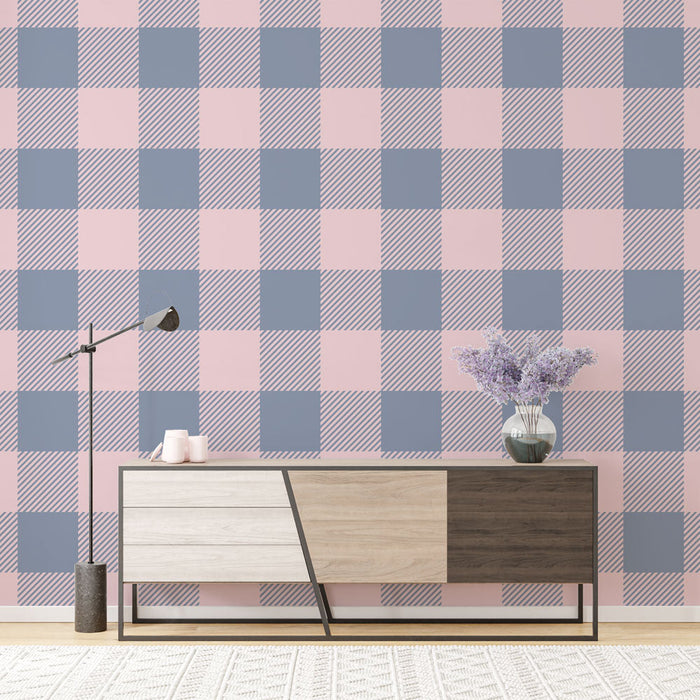 Papel de parede com xadrez | Padrão elegante em rosa e azul