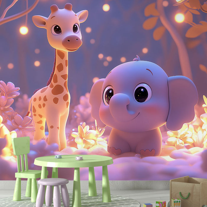 Tapeta okouzlující zvířata | Jasná žirafa a slon