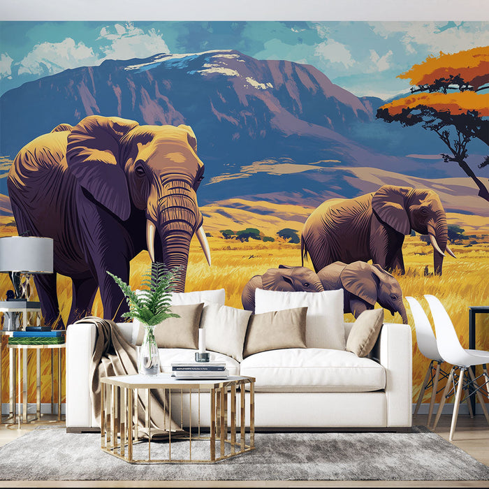 Mural Wallpaper elephant | African savanna landscape