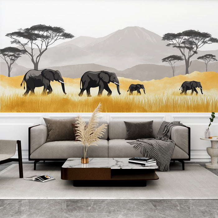 Mural Wallpaper elephant | Safari in the savannah