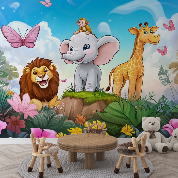 Carta da parati giungla animali | Decorazione murale giocosa