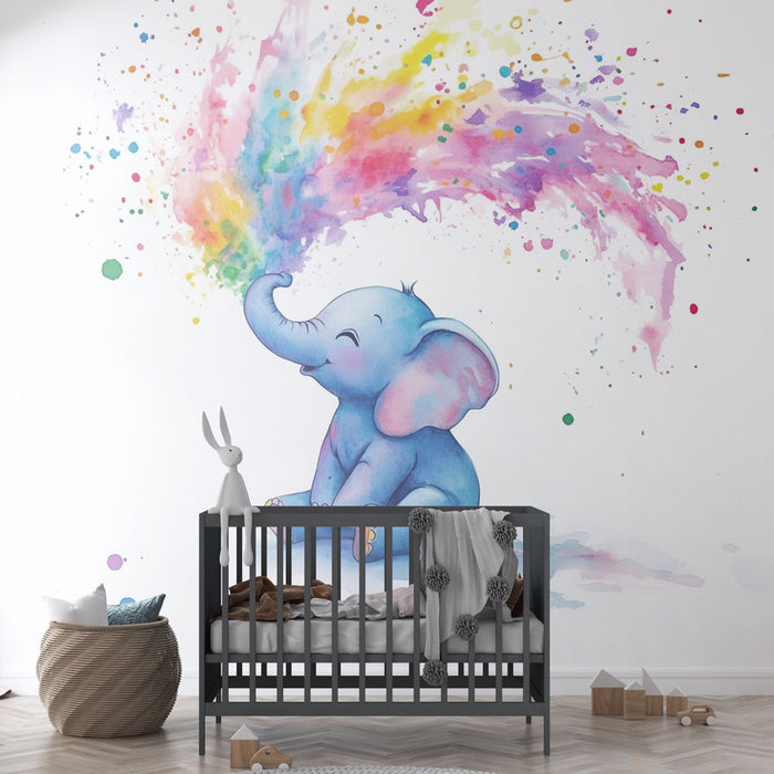 Papel de parede com elefante aquarela | Explosão de cores artísticas