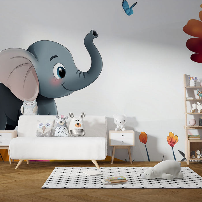 Tapet cu elefant | Decor pentru copii cu fluture