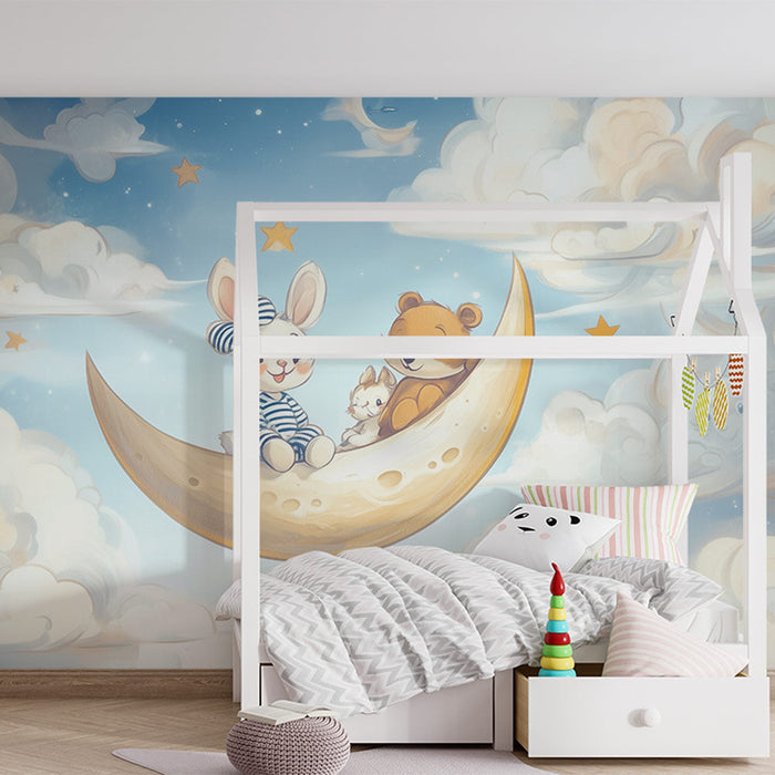 Papel de parede para crianças | Doces sonhos de animais na lua