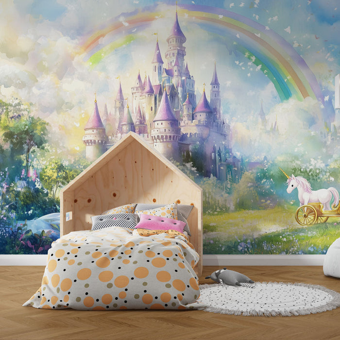 Tapete Märchen | Verzaubertes Schloss und Einhorn