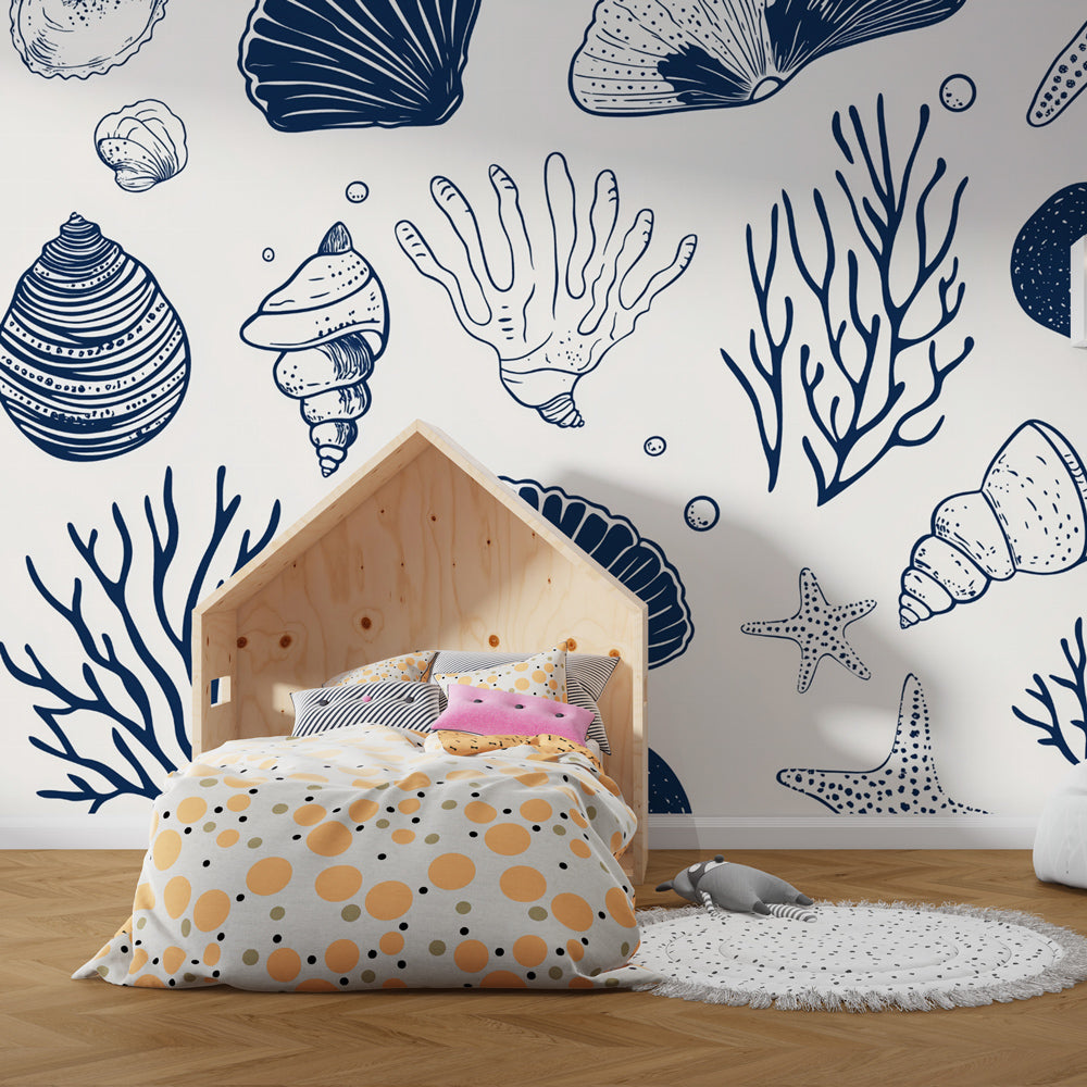 Papel pintado marino Patrones de conchas y coral