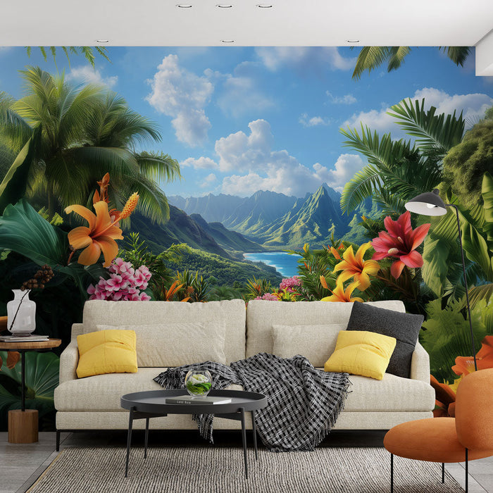 Tapet tropisk | Frodig og farverig landskab