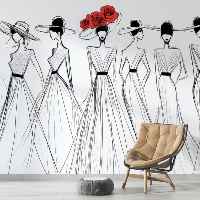 Tapete-Modus | Eleganz in Schwarz-Weiß mit roten Akzenten