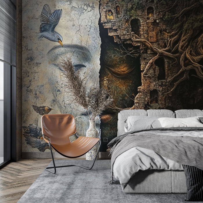 Falfestmény szürrealista | Természet és arc fúziója