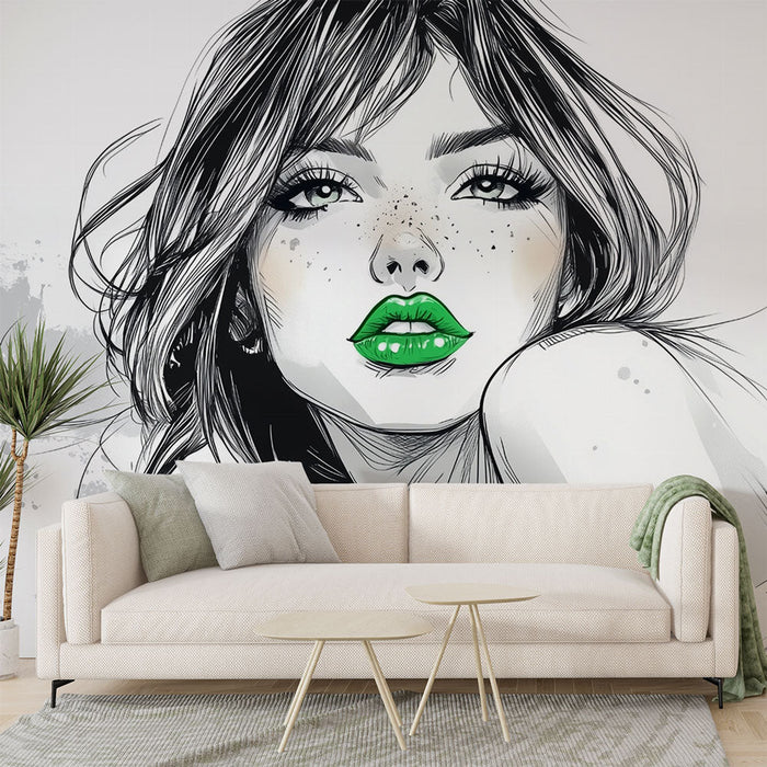 Carta da parati artistica | Volto con labbra verdi