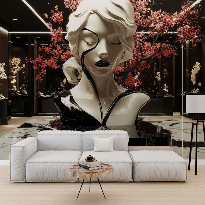 Tapeta chic socha | Mramorová a květinová elegance