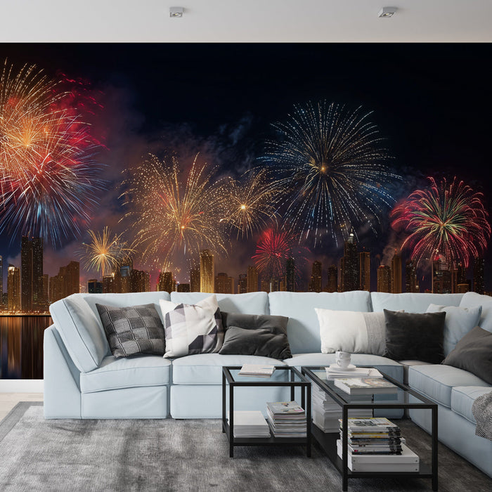 Fototapeta ohňostroj | Noční show na osvětleném městě