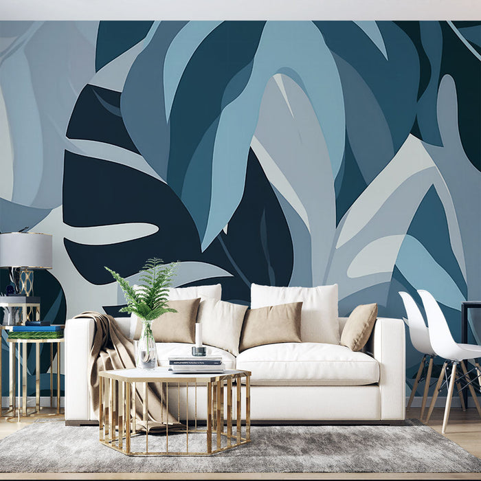 Papel de parede selva | Padrão botânico azul moderno