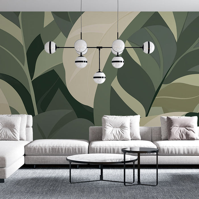 Tapeta s listím | Zelený a béžový tropický design