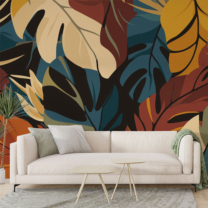Fototapet tropisk | Fedt flerfarvede blade