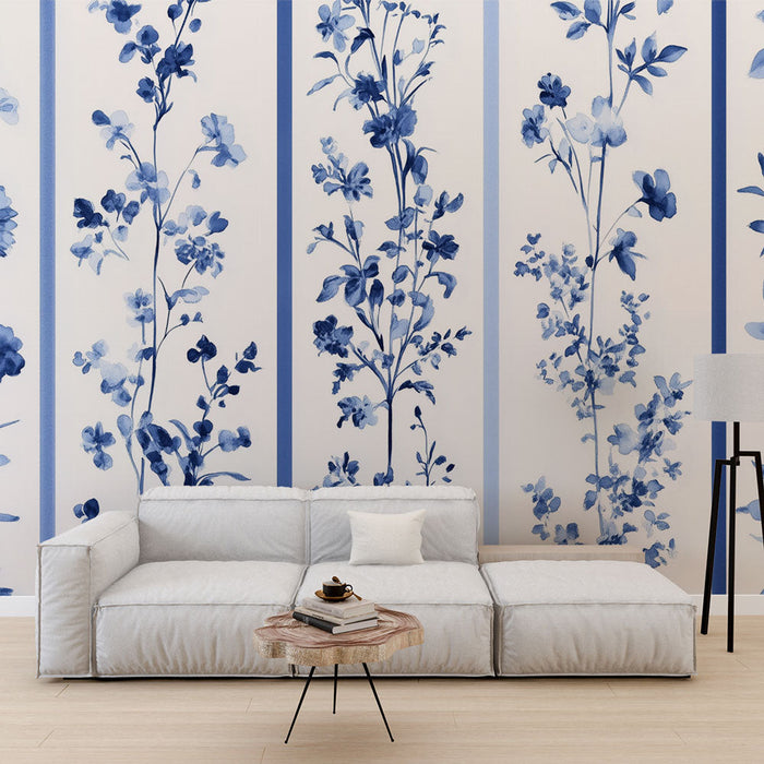 Cvetlična tapeta modra | Eleganca in prefinjenost v botaničnih vzorcih